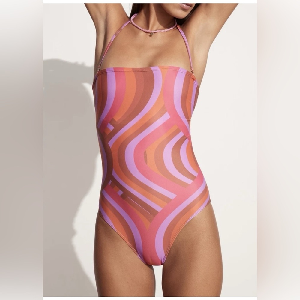 Faithfull the Brand Pink and Rust One-Piece Swimsuit Tag